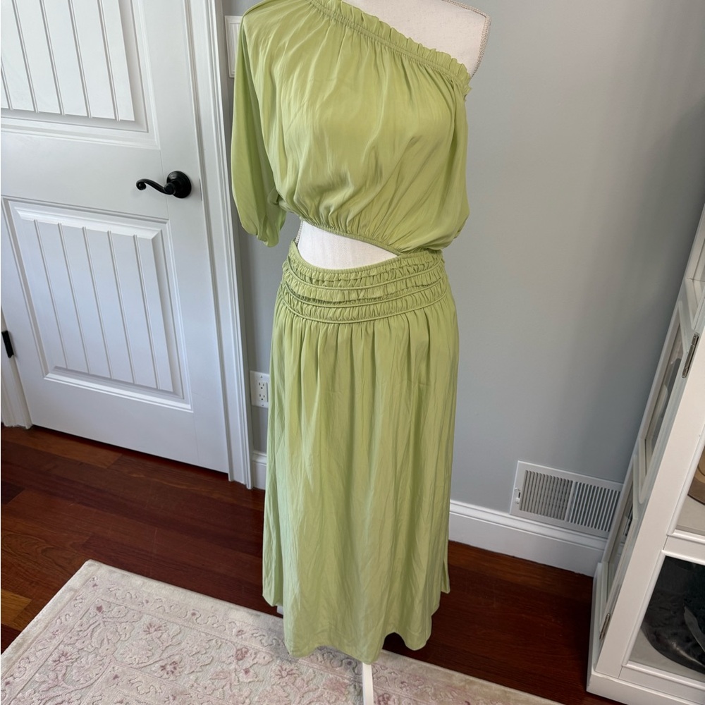 Ramy Brook One-Shoulder Light Green Midi Dress